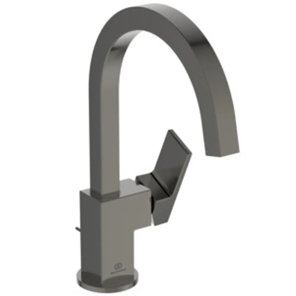 Waschbeckenarmatur in Magnetic Grey, hergestellt von Ideal Standard. Die Armatur hat einen hohen Auslauf und eine moderne, funktionale Form.